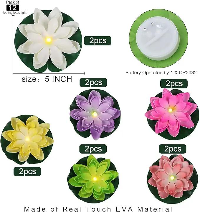 12 PCS Waterproof Floating Lotus Light - Diwali 5 Inch Floating Flower Light Battery Operated Water Activated Warm White Light Pool Flower Lamp Wedding,Anniversary,Garden Decoration(Mix-Color) by GreenHaven Gardens