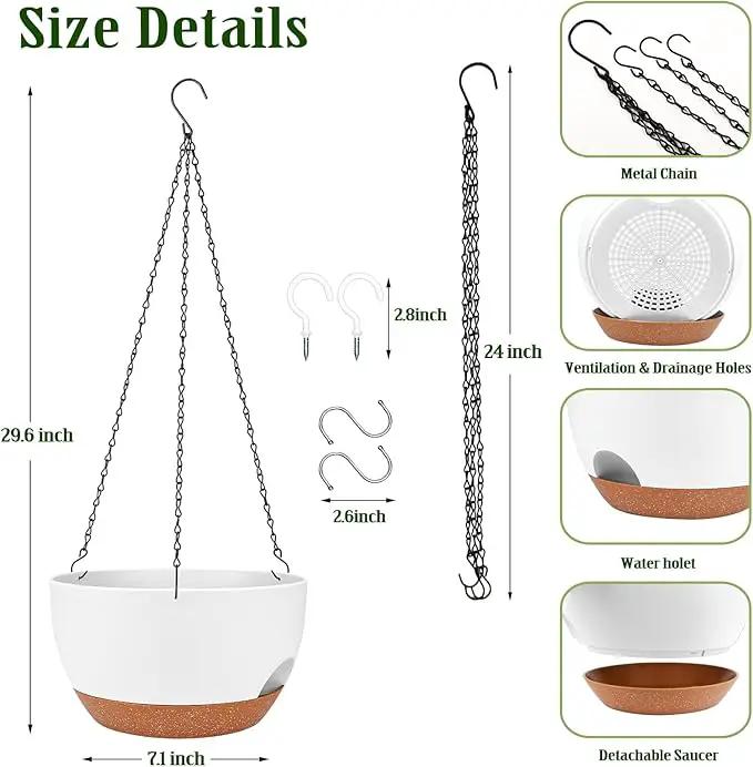 Hanging Planters for Outdoor Indoor Plants, 2 Pack 12 Inch Hanging Basket Plants Outdoor, Self Watering Hanging Planter with Plant Hanger for Garden Home Decoration (White) by GreenHaven Gardens