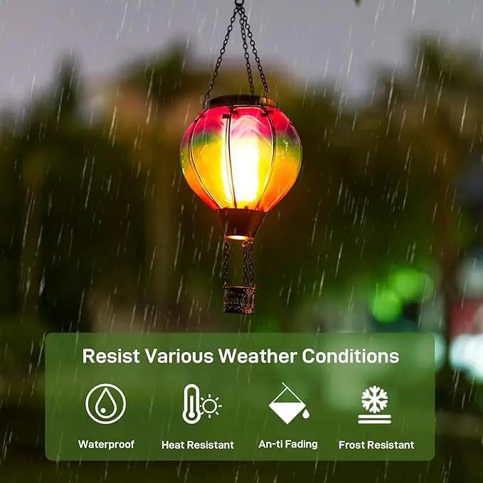 Solar Hot Air Balloon Lantern with Flame, Hanging Glass Hot Air Balloon Solar Lantern Waterproof, Decorative Outdoor Hot Air Balloon Solar Light for Outside Garden Patio (Purple Gradient) by GreenHaven Gardens