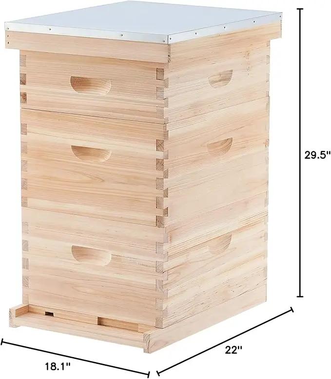 CREWORKS Bee Hive Boxes Starter Kit, 3 Layer Bee House with 10 Medium and 20 Deep Frames & Foundations, Langstroth Beehive for Bee Keeping, Beekeeping Supplies with Plastic Queen Excluder and Nails by GreenHaven Gardens