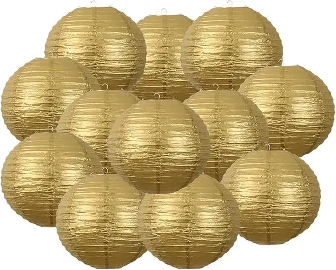 Chinese Style Paper Lanterns, Set of 12, Suitable for Party Decoration (Gold, 12in) by GreenHaven Gardens