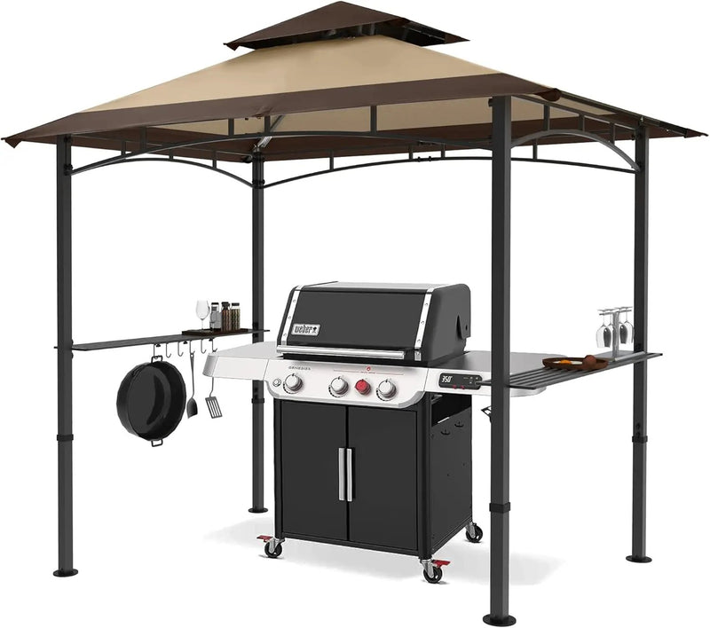 MASTERCANOPY 8 x 5 Grill Gazebo Outdoor BBQ Gazebo Canopy with 2 LED Lights (Brown Stitching Khaki) by GreenHaven Gardens
