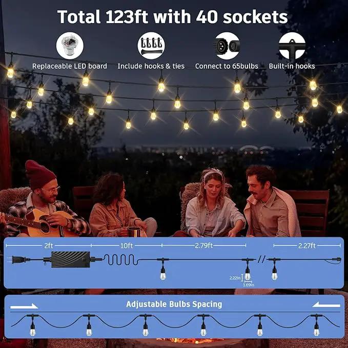XMCOSY+ Smart Outdoor String Lights - 123ft RGBCWIC Patio Lights with 40 Color Changing Bulbs, LED String Light for Outside Backyard Bistro Party, APP WiFi Control, Work with Alexa, IP65 Waterproof by GreenHaven Gardens