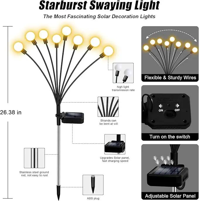 Solar Garden Lights Outdoor, 6 Pack 48LED Waterproof Solar Powered Lights for Yard Pathway Patio, Swaying Lawn Decor as Gardening Gifts for Women Holiday by GreenHaven Gardens