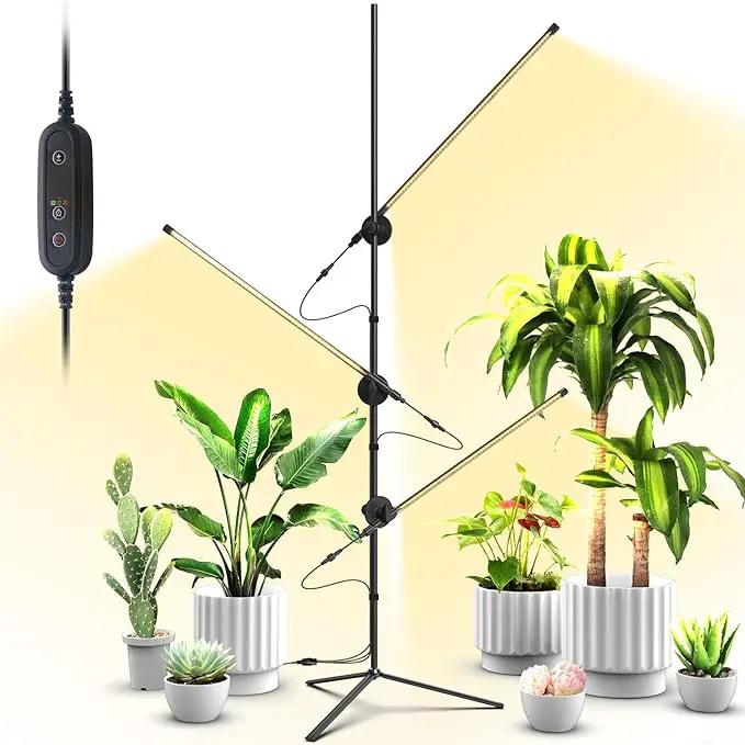 Grow Light with Stand for Indoor Plants, 3 Head 45W 168 LEDs Full Spectrum Adjustable Plant Light, 59'' H Tall Premium Aluminum Tripod Floor Stand for Indoor Gardening and Home Decoration by GreenHaven Gardens