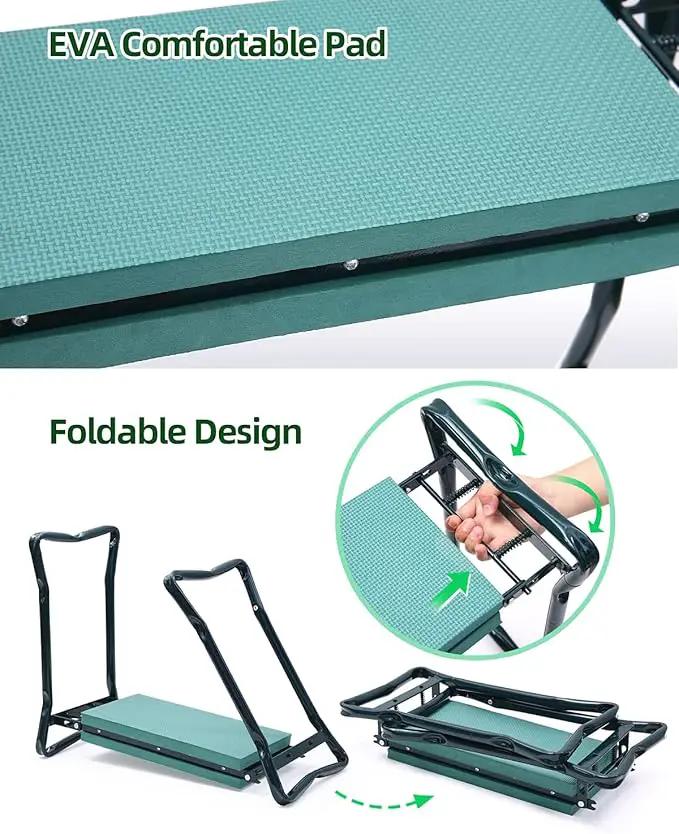 Ohuhu Garden Kneeler and Seat, Heavy Duty Garden Stool with EVA Foam Kneeling Pad, Foldable Gardening Bench with 2 Tool Pouches, 2-in-1 Portable Gardening Supplies, Idea Gifts for Women Men Seniors by GreenHaven Gardens