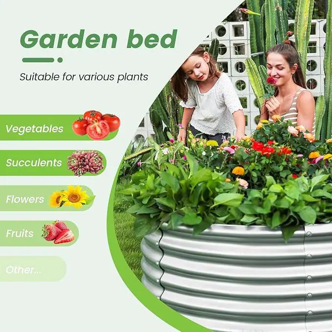Land Guard 3×3×3ft Galvanized Raised Garden Bed Kit, Round Galvanized Planter Raised Garden Boxes Outdoor, Large Metal Raised Garden Beds for Vegetables, Silver by GreenHaven Gardens