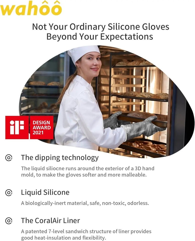 wahoo Liquid Silicone Smoker Oven Gloves, Food-Contact Grade, Heat Resistant Gloves for Cooking, Grilling, Baking, Grey, Medium by GreenHaven Gardens