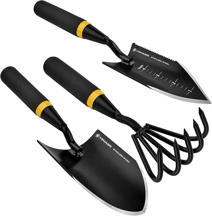 Heavy Duty Stainless Steel Garden Tool Set - Thoughtfully Crafted for Outdoor Patio Use, Perfect for Both Men and Women. Includes Gardening Trowel, Transplanting Shovel, and Hand Cultivators by GreenHaven Gardens