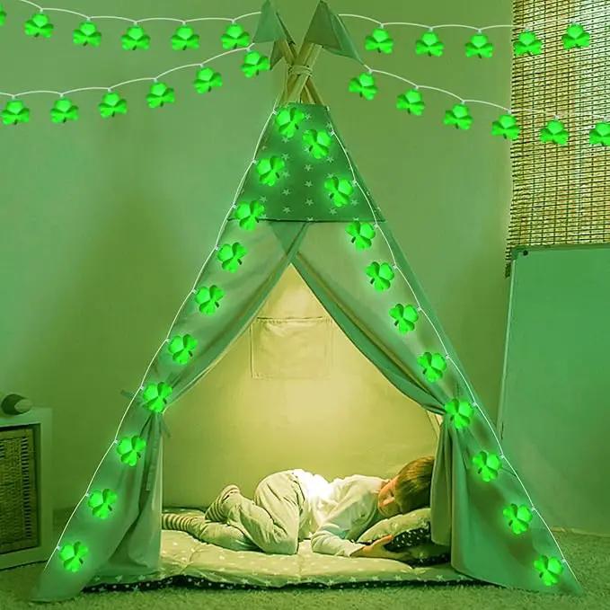 St Patricks Day Decorations Shamrock String Lights, 8.5FT Green Lucky Clover String Lights Waterproof with 10 Green LED Lights for Indoor Outdoor St. Patrick's Day Party Decorations, White Wire by GreenHaven Gardens