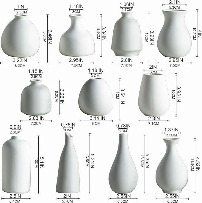 JOJUNO White Bud Vases, Small Ceramic Vase Set of 11, Mini Pottery Vases for Flowers, Decorative Pieces for Home Modern Decor, Boho Decor, Chic Accents for Living Room Dining Table Shelves by GreenHaven Gardens