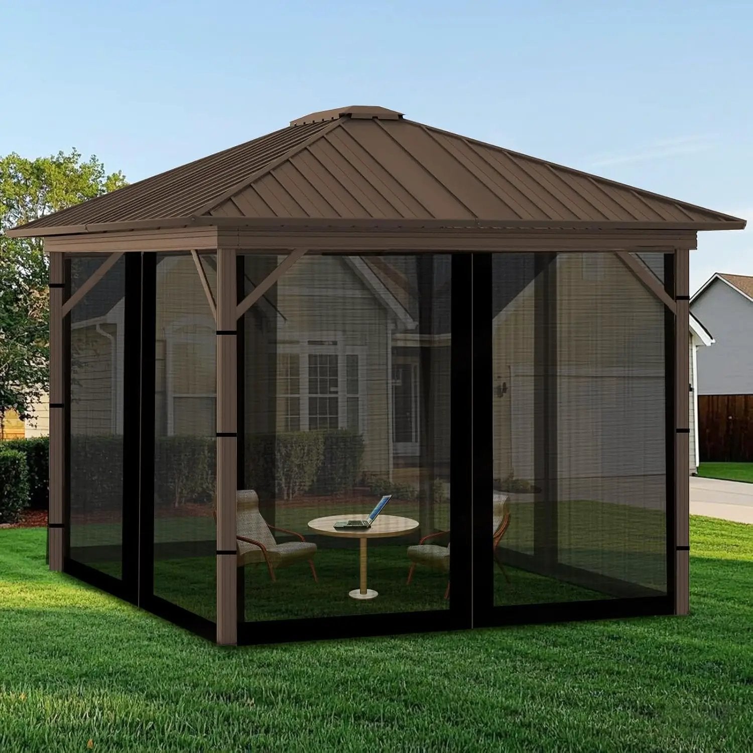 Replacement Gazebo Mosquito Netting 10' x 10',Universal Netting for Canopy Tent,4-Panel with Zipper for Outdoor Patio,Backyard (Mosquito Net Only,Black) by GreenHaven Gardens