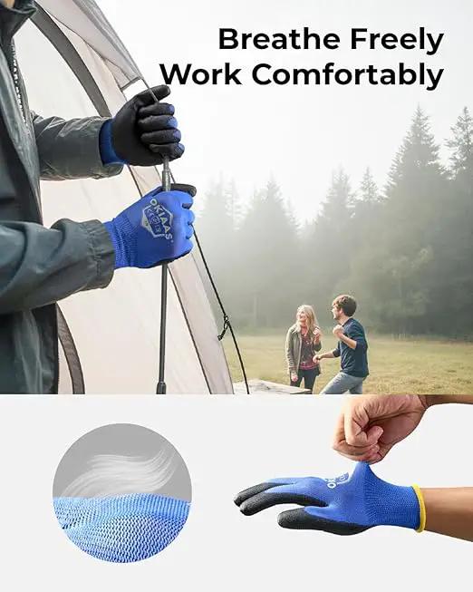 OKIAAS Men's Lightweight Construction Gloves with Grip, 12 Pairs, Red, Small by GreenHaven Gardens
