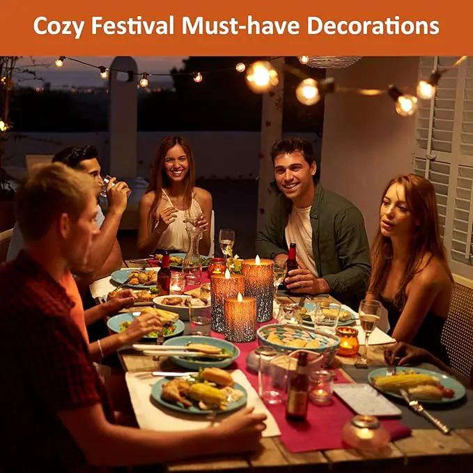 JOSU LED Flameless Candles Pine Bark Effect, Battery Operated Candles with Remote Control, LED Fake Candles, 4" 5" 6" Pack of 3, for Wedding Decor, Table Decor, Home Decoration Gifts (Pine Bark)