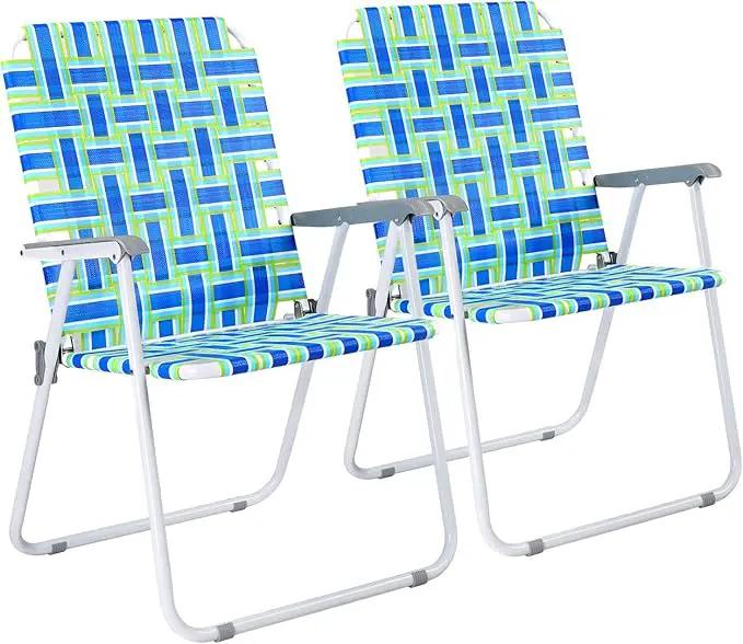 VINGLI Patio Lawn Webbed Folding Chairs Outdoor Beach Portable Camping Chair for Yard, Garden (4, Blue, Oversized) by GreenHaven Gardens