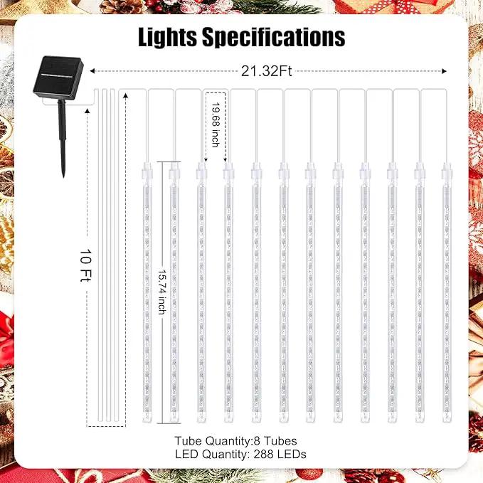 Christmas Lights Solar Powered, Meteor Shower Lights Outdoor, 16 Inches 8 Tube 288 LED Solar Meteor Lights for Tree Wedding Xmas Holiday Party Patio Decoration, Bule by GreenHaven Gardens