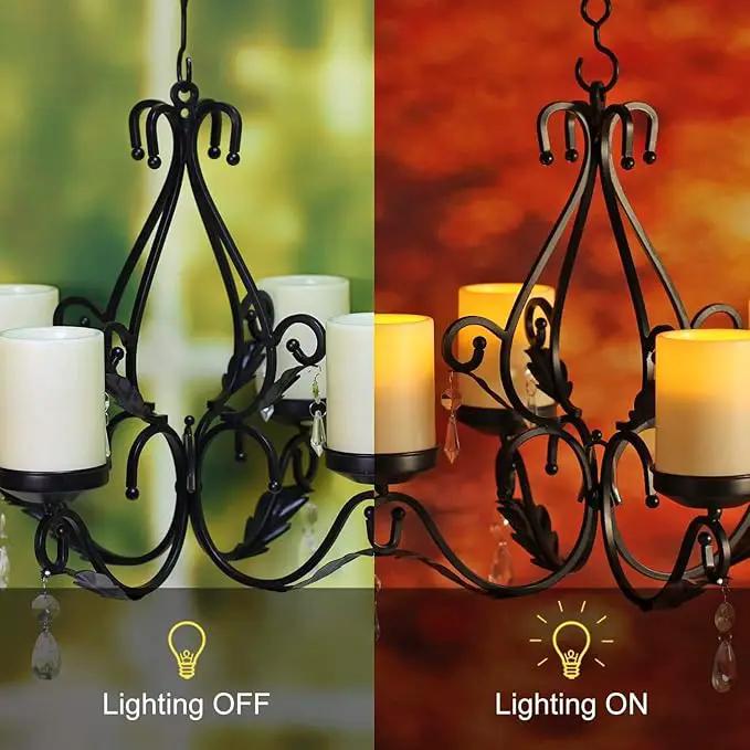 3 in 1 Lighting Chandelier with 4pcs Battery Operated Led Candle with Remote, Table Centerpiece for Indoor or Outdoor Gazebo, Patio Decoration, Black by GreenHaven Gardens
