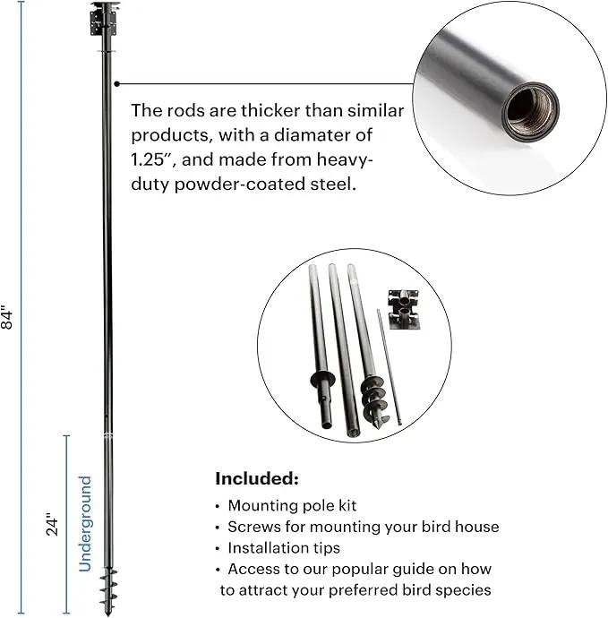WHITEHORSE Bird House Pole Mount- A Professional Bird Feeder Pole for Outside - Very Sturdy Against Strong Winds - 7’ Tall Bird House Poles for Outdoors - Pole for Bird Feeders - Bluebird House Pole by GreenHaven Gardens