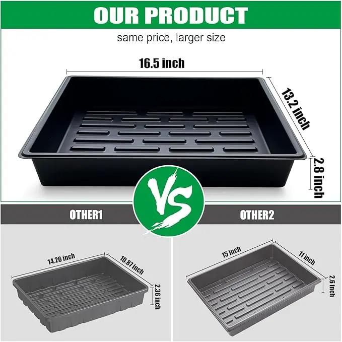 Seed Starter Tray, 5 Packs Plant Tray, Durable Plastic Growing Trays, Stackable Seedling Starter Trays Perfect for Indoor, Outdoor, Greenhouses, 16.5" L x 13.2" W x 2.8" H - Black by GreenHaven Gardens