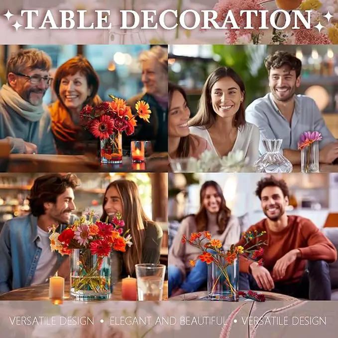 12pc Glass Cylinder Bud Vases for Centerpieces,6 inch Tall Irised Crystal Clear Flower Vases in Bulk,Hurricane Glass Candle Holders for Table Centerpiece Formal Dinners Home Decor by GreenHaven Gardens
