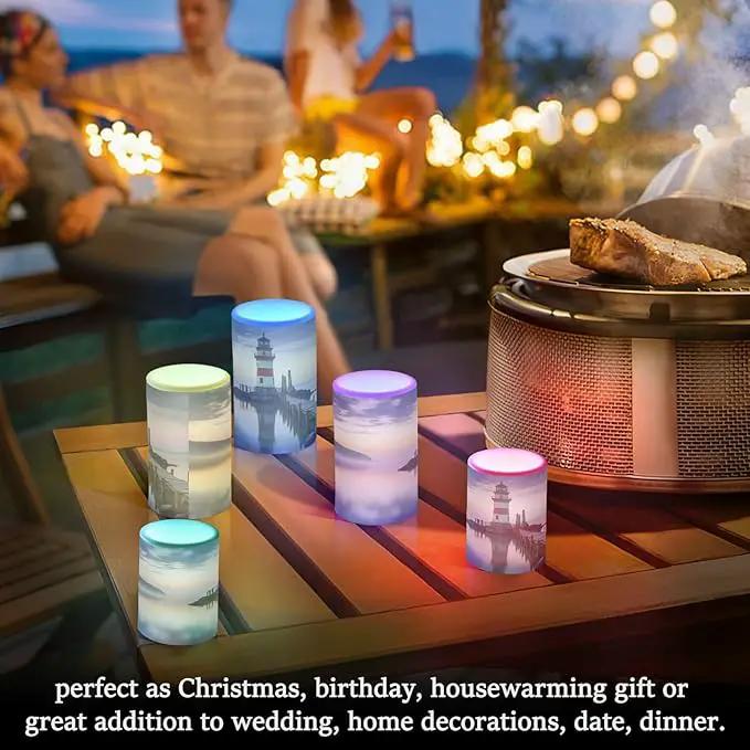Lighthouse Flameless Candles with Remote Control and Timer, Adjustable Brightness Long Lasting Battery Operated LED Pillar Candles for Indoor Outdoor Party Home Decor, 2 Pack by GreenHaven Gardens