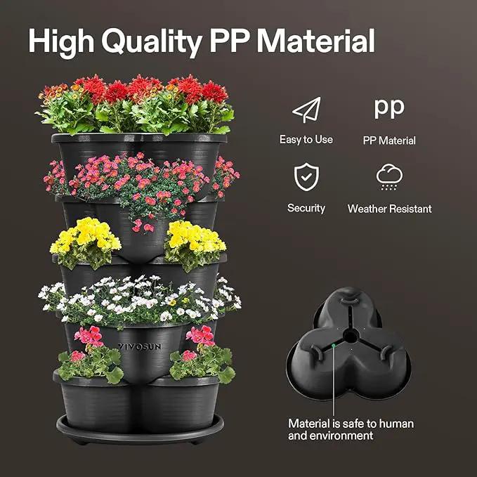 VIVOSUN 5 Tier Vertical Gardening Stackable Planter for Strawberries, Flowers, Herbs, Vegetables, Black by GreenHaven Gardens