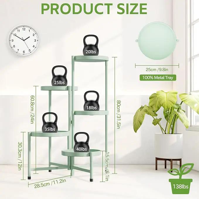 iDavosic.ly 5 Tier Large Plant Stand Indoor, 10 Inch Wide Corner Tall Metal Plant Stands Outdoor for Multiple Plants, Folding Tiered Flower Display Holder Rack Shelf, Light Green by GreenHaven Gardens