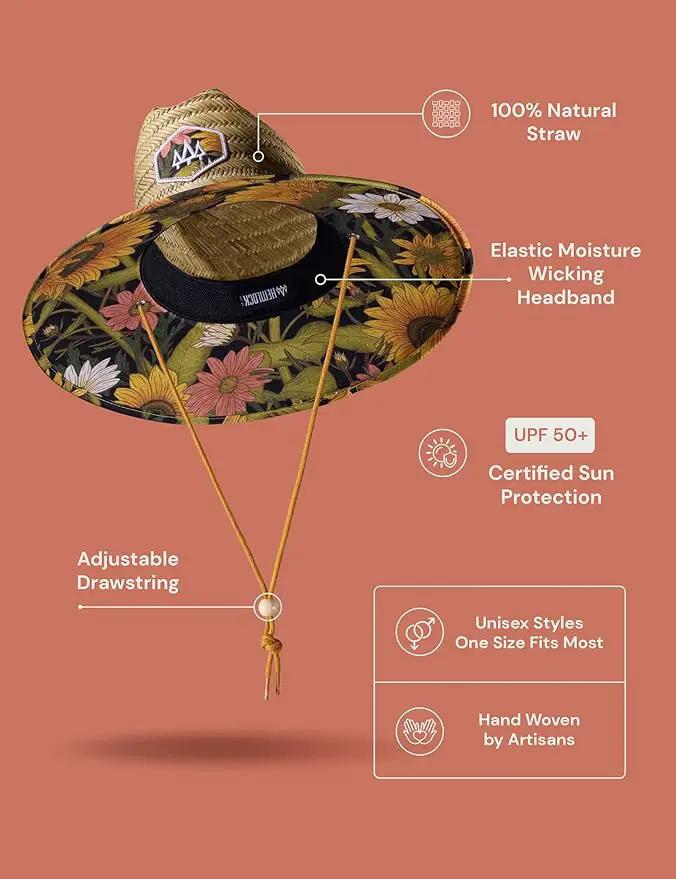 Straw Hat for Men & Women | Lifeguard Hat, Beach Hat & Sun Hat | UPF 50+ Wide Brim for Sun Protection | One Size | Hemlock by GreenHaven Gardens