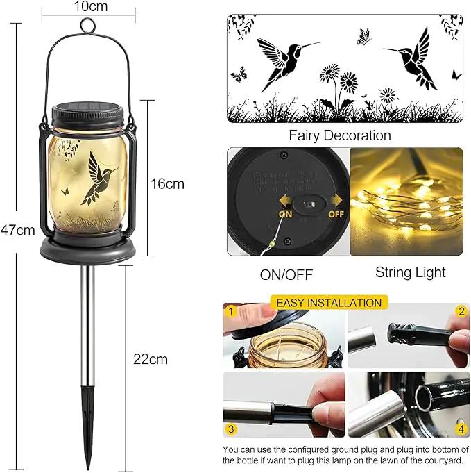 YJFWAL Hummingbird Solar Lanterns Outdoor Waterproof -Birthday, Mothers Day Gifts for Women Mom Grandma, Mason Jar Garden Lights for Patio, Yard, Porch, Balcony, Durable Garden Decor by GreenHaven Gardens