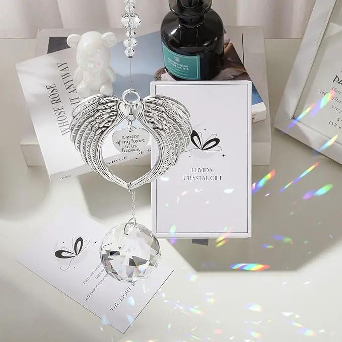 Sympathy Gift Modern Grief Gift for Lose of Loved Ones, Memorial Suncatcher with 40mm Crystal Ball, Sorry for Your Lose Rainbow Maker, Bereavement Gift Idea Angel Wings Design, Clear by GreenHaven Gardens