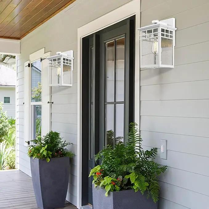 Outdoor Light Fixture Wall Mount, Rustic Exterior Lights Fixture Wall Sconces with Seeded Glass for Front Porch, Waterproof Outdoor Lantern in White Finish for Home, Garage, Barn, Storefront by GreenHaven Gardens