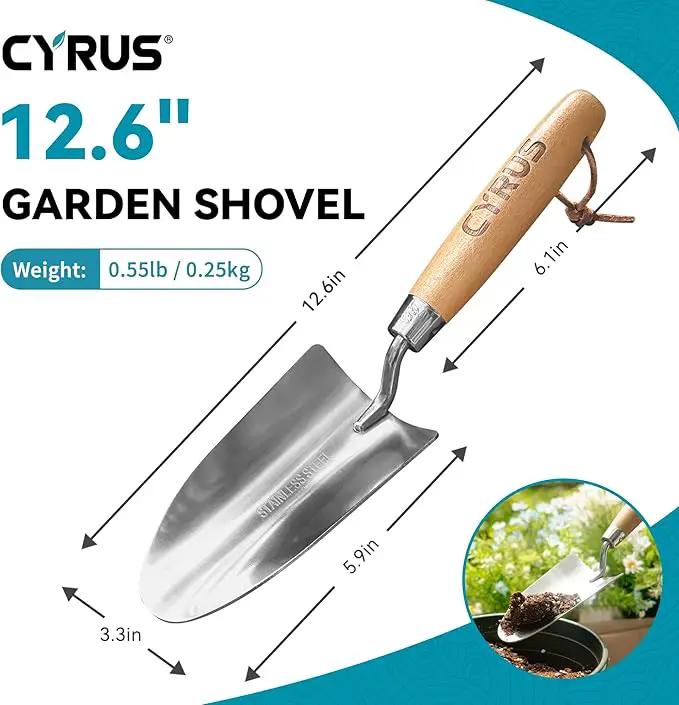 CYRUS 12.6”Garden Trowel,Heavy Duty Large Size Stainless Steel Garden Shovel with Ash Wood Handle,Suitable for Planting,Measuring,Weeding Multi-Functional Garden Spade by GreenHaven Gardens