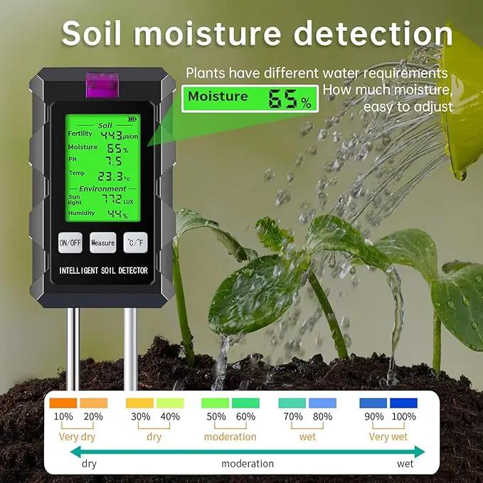 6-in-1 Soil Moisture Meter, pH/Temperature/Soil Moisture/Sunlight/Air Humidity/Soil Fertility Soil Tester for Farming, Gardening, Lawns and Outdoor Plants (2*AAA Battery Needed) by GreenHaven Gardens