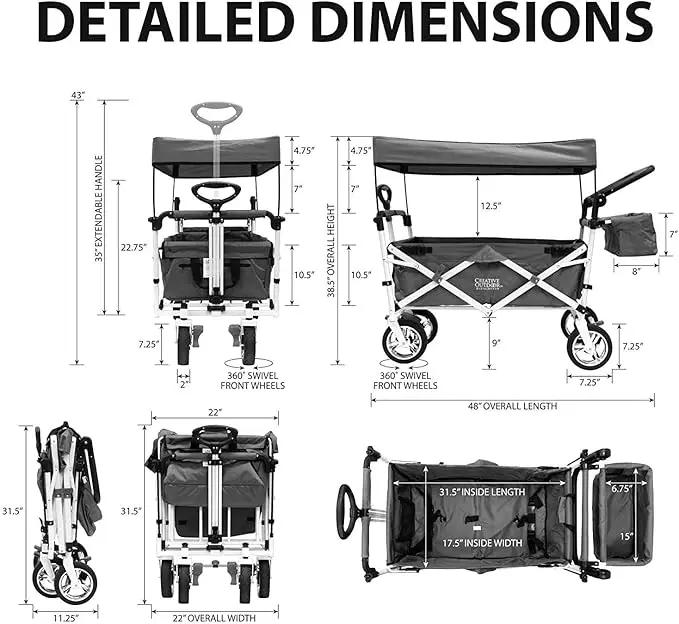 Creative Outdoor Push Pull Folding Wagon for Cargo | Beach Park Garden Sports & Camping | Black with Canopy by GreenHaven Gardens