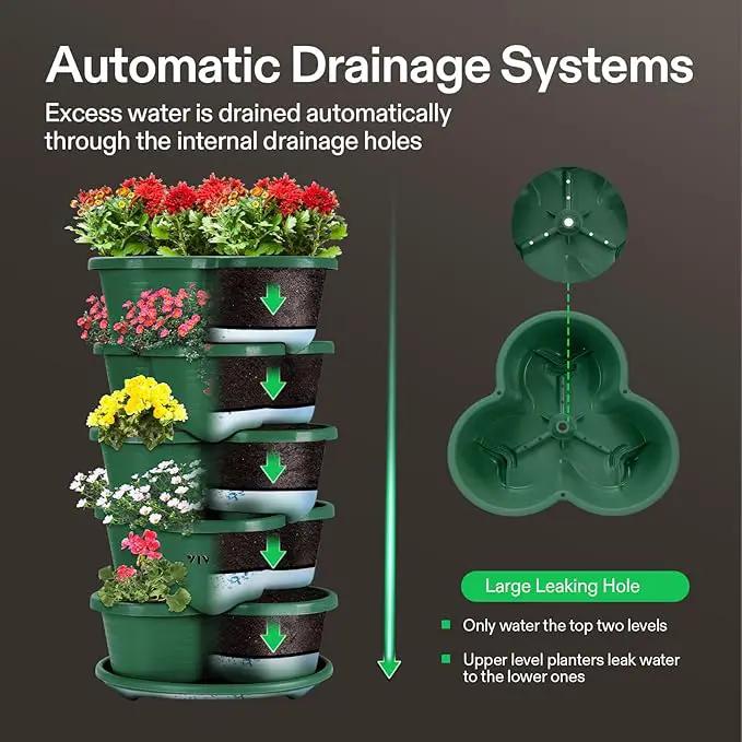 VIVOSUN 5 Tier Vertical Gardening Stackable Planter for Strawberries, Flowers, Herbs, Vegetables, Dark Green by GreenHaven Gardens