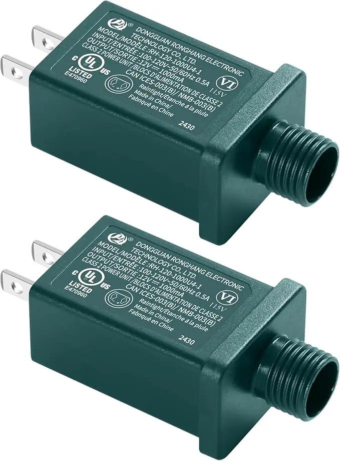 Replacement Yard Inflatable Adapter Power Supply Adaptor - 12V 1.0A 2Pcs - Inflatable Plug Replacement Class 2 Power Supply - Green - for Christmas Tree Light/Thanksgiving Yard Blow Up Decorations by GreenHaven Gardens