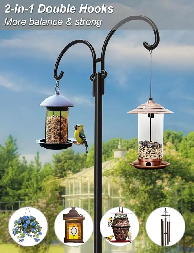 Outdoor Double Shepherds Hook with 5 Prong Base, 60 Inch Adjustable Heavy Duty Two Sided Bird Feeder Pole Stand for Hanging Plant Baskets, Solar Light Lanterns, Hummingbird Feeder, 1 Pack by GreenHaven Gardens