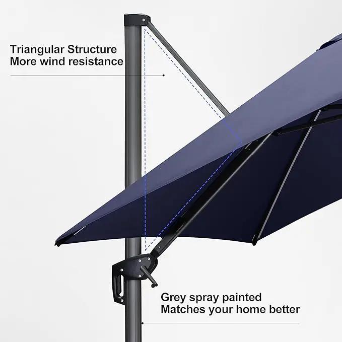 PURPLE LEAF 10 Feet Patio Umbrella with Base Outdoor Cantilever Solar Powered LED Square Umbrella Aluminum Offset Umbrella with 360-degree Rotation for Garden Deck Pool Patio Navy by GreenHaven Gardens