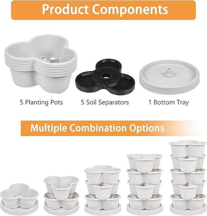 VECELO 5 Tier Vertical Garden Planter, Self Watering Stackable Planters with Wheels for Strawberries, Herbs, Flowers, Vegetables, Gray by GreenHaven Gardens
