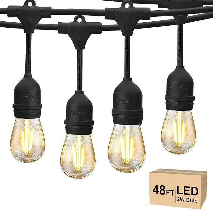 Svater 48 FT Outdoor String Lights 2W, Commercial Grade Patio Light with 15 pc Edison Shatterproof Bulbs, IP65 Waterproof LED Hanging Lighting for Bistro Cafe Market Outside Backyard, Warm White 2700K by GreenHaven Gardens