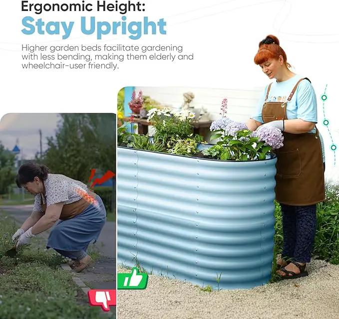 KING BIRD Raised Garden Bed 2.85 ft Tall 9 in 1 Galvanized Planter Garden Box Outdoor for Gardening, Deep Root Vegetables, Flowers 94.5X23.6X34.2 in, Light Blue by GreenHaven Gardens