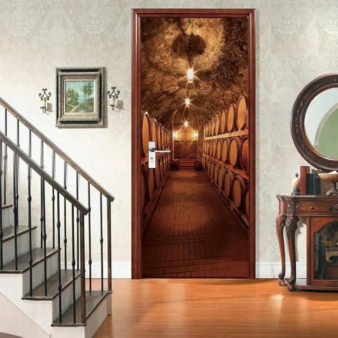 3D Door Stickers Murals - Peel & Stick Wine Cellar Theme - Removable PVC Waterproof Door Poster, 31.5" x 78.7" for Bedroom & Living Room by GreenHaven Gardens