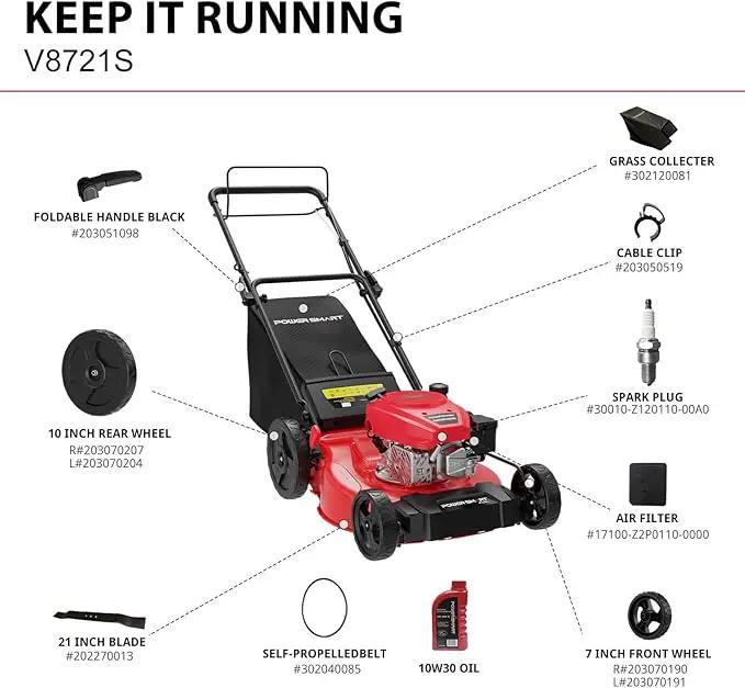 PowerSmart Self Propelled Gas Lawn Mower, 21-Inch with 170cc 4-Cycle OHV Engine 2-in-1 Rear-Wheel Drive Lawnmower with Bagging by GreenHaven Gardens
