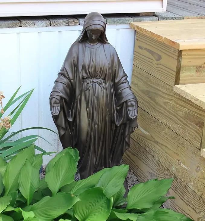Emsco Group 92290 Virgin Mary Statue – Natural Appearance – Made of Resin – Lightweight – 34” Garden, BRONZE by GreenHaven Gardens