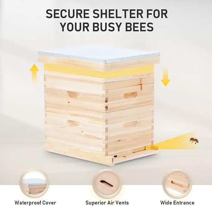 CREWORKS Bee Hive Boxes 10 Frame Langstroth Beehive, Bee Keeping Starter Kit Includes 1 Super Bee Box & 1 Bee Brood Box with Beehive Frames and Foundation, 2 Layers Complete Bee Hive Kit by GreenHaven Gardens