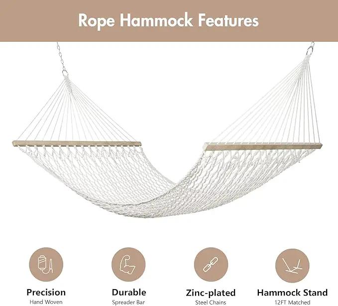 ANOW Outdoor Double Rope Hammock with Pad, Portable Hammock for Patio, Backyard, Beach, 450 LBS Weight Capacity, Blue Seaside by GreenHaven Gardens