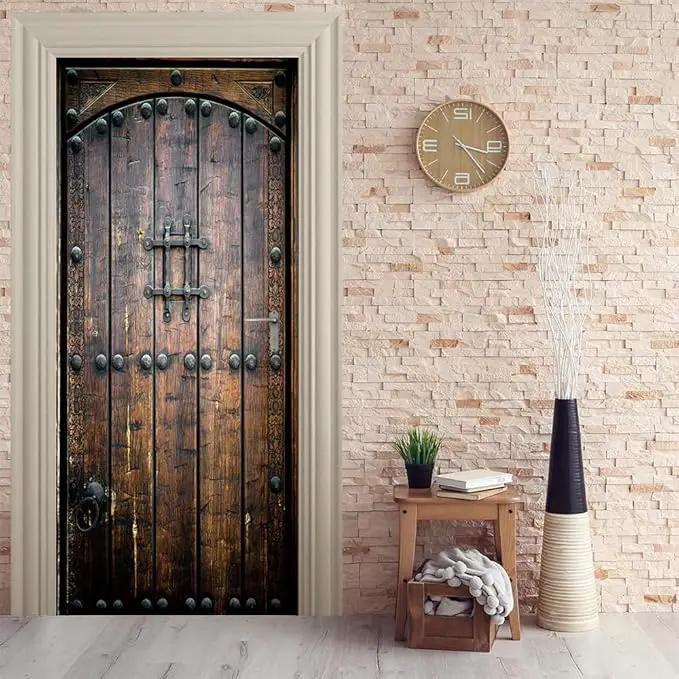 3D Peel & Stick Murals - Wooden Door Wallpaper - Self-Adhesive, Removable PVC, Waterproof - Bedroom/Living Room Decor - 34.6 x 78.7 inch by GreenHaven Gardens