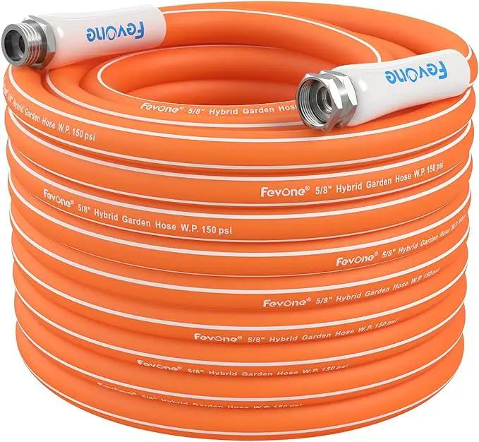 Fevone 100 ft Garden Hose, Heavy Duty Water Hose, Hybrid Polymer, Kink Resistance, Flexible, Durable, Leak Free, Aluminum Fittings, 3/4" GHT, 5/8" ID, 600 Psi, Drinking Water Safe by GreenHaven Gardens