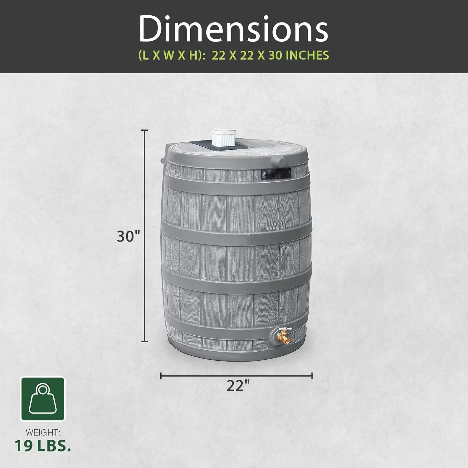 Good Ideas Rain Wizard 50 Gallon Plastic Outdoor Home Water Storage Tank Rain Barrel Collector with Brass Spigot and Flat Back Design, Gray by GreenHaven Gardens