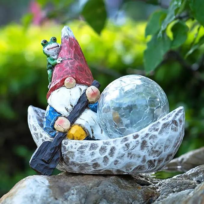 Garden Gnome Statue,Solar Gnomes Figurine,Outdoor Gnome Decor,Gnomes Decorations for Yard with Solar Light,Gnome Sculptures for Patio Lawn Ornaments by GreenHaven Gardens